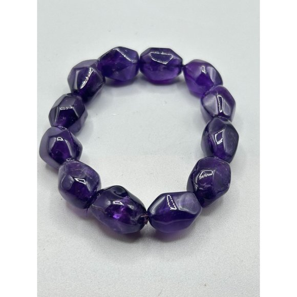 Amethyst Nuggets Bracelet Stretch Elastic Expandable with Purple Chunky Beads - Picture 6 of 7